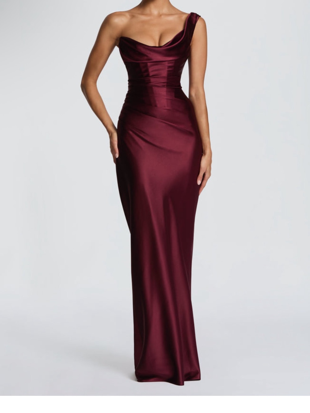 Babyboo Fashion One-Shoulder Wine Satin Evening Dress